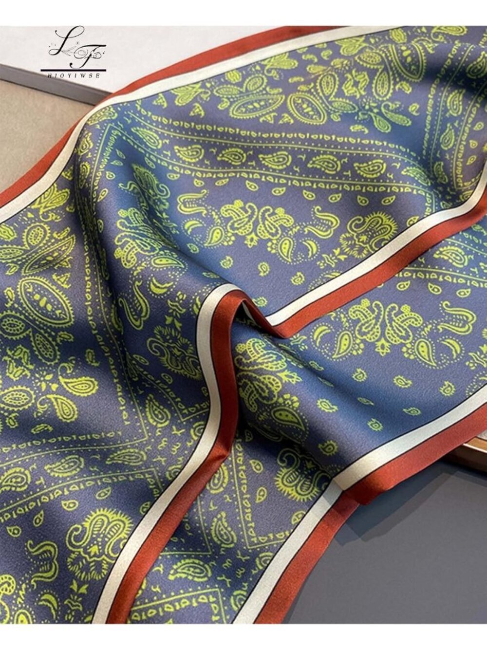 Women Green Printed Square Headscarf Bandanas Hair Scarf Neck Scarves - Picture 4 of 6